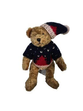 Chrisha Vintage Playful Plush 8" Christmas Teddy Bear In Knit Sweater & Hat 1988